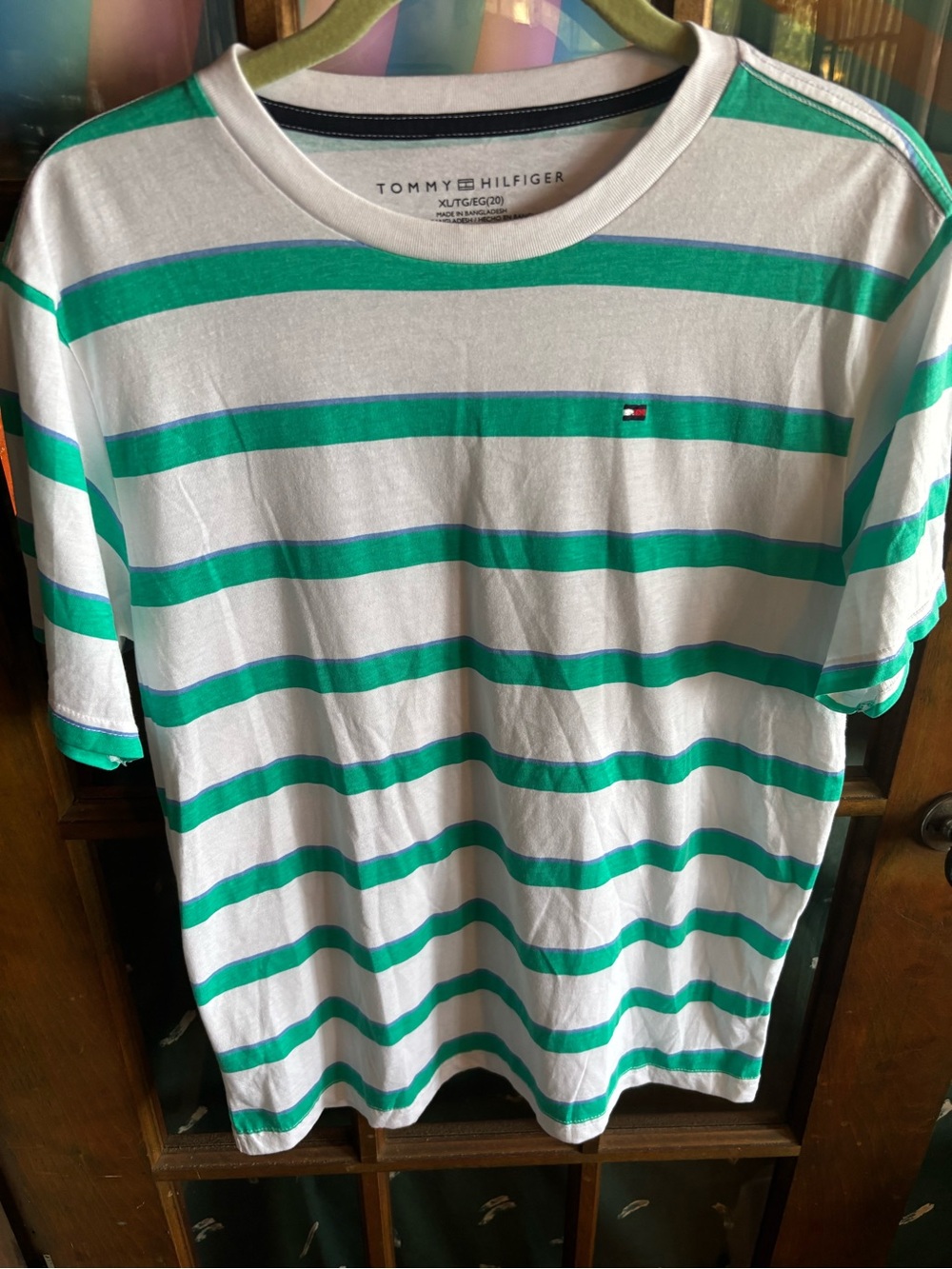 Tommy Hilfiger White & Green Striped Tee